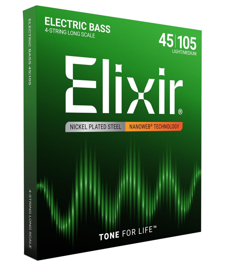 Elixir Strings Nickel Plated Steel 4-String Bass Strings w NANOWEB Coating, Long Scale, Light/Medium (.045-.105) - Image 1